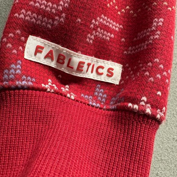 Fabletics‎ Women's Red Fair Isle Cozy Fleece Hooded Jumpsuit Pajama Medium - Picture 6 of 11